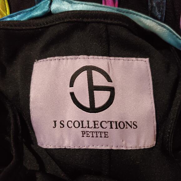 Vtg JS Collections Multi Rainbow Stripe Sheer Overlay 2 Piece Dress Size L Black - Picture 10 of 15